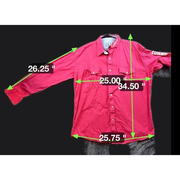 Cowboy Up Pearl Snap Shirt Mens XXL Striped Long Sleeve Western Collared Pink - Picture 7 of 7
